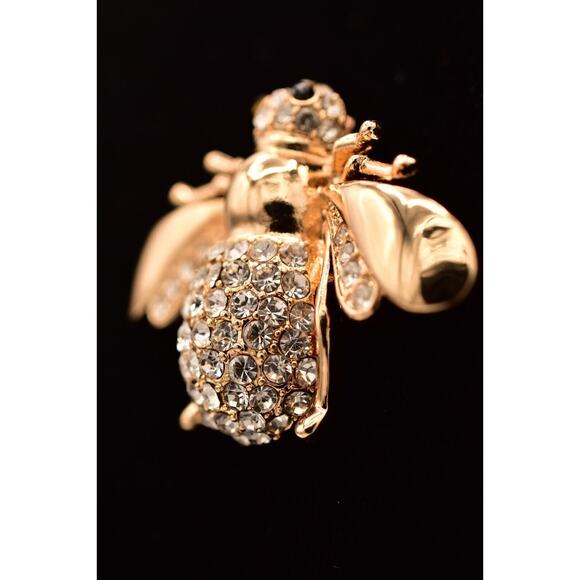 OPC Vintage Flying Insect Pin Brooch Rhinestone Crystal Gold Tone Signed BinBG - Picture 3 of 12